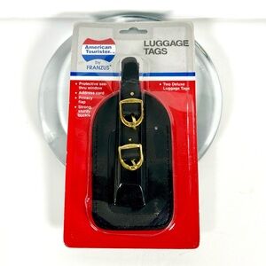 Vintage American Tourister Luggage Tags Two Buckle Black NEW